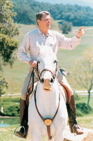 President Reagan riding at the ranch